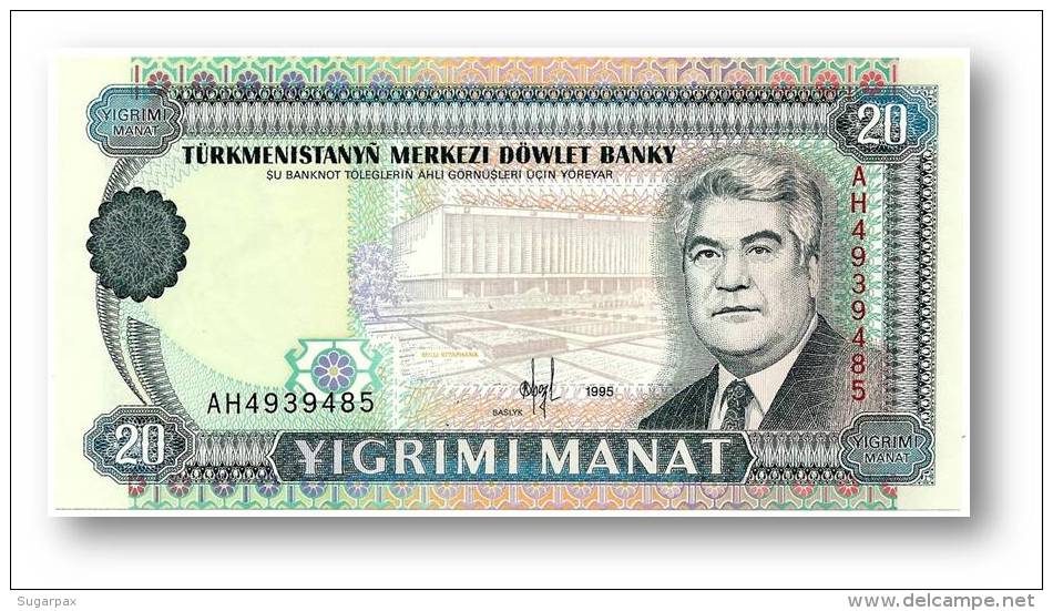 TURKMENISTAN - 20 MANAT - 1995 - Pick 4.b - UNC. - Serie AH - 2 Scans - Turkmenistán