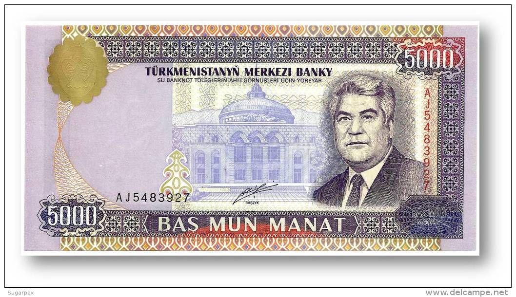 TURKMENISTAN - 5000 MANAT - 2000 - Pick 12.b - UNC. - Serie AJ - 2 Scans - 5.000 - Turkmenistan