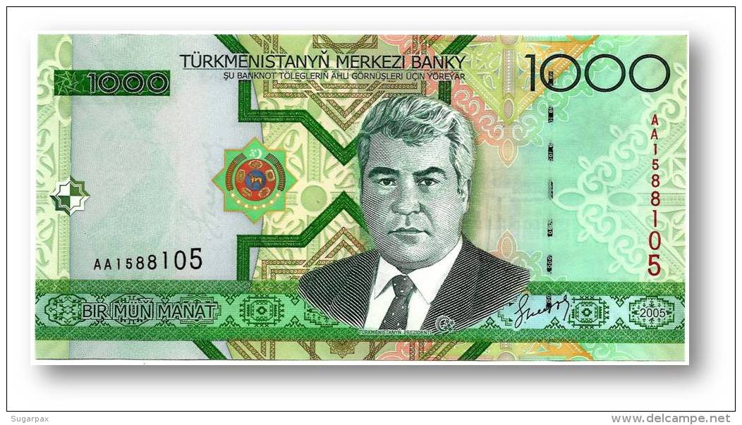 TURKMENISTAN - 1000 MANAT - 2005 - Pick 20 - UNC. - Serie AA - 2 Scans - 1.000 - Turkménistan