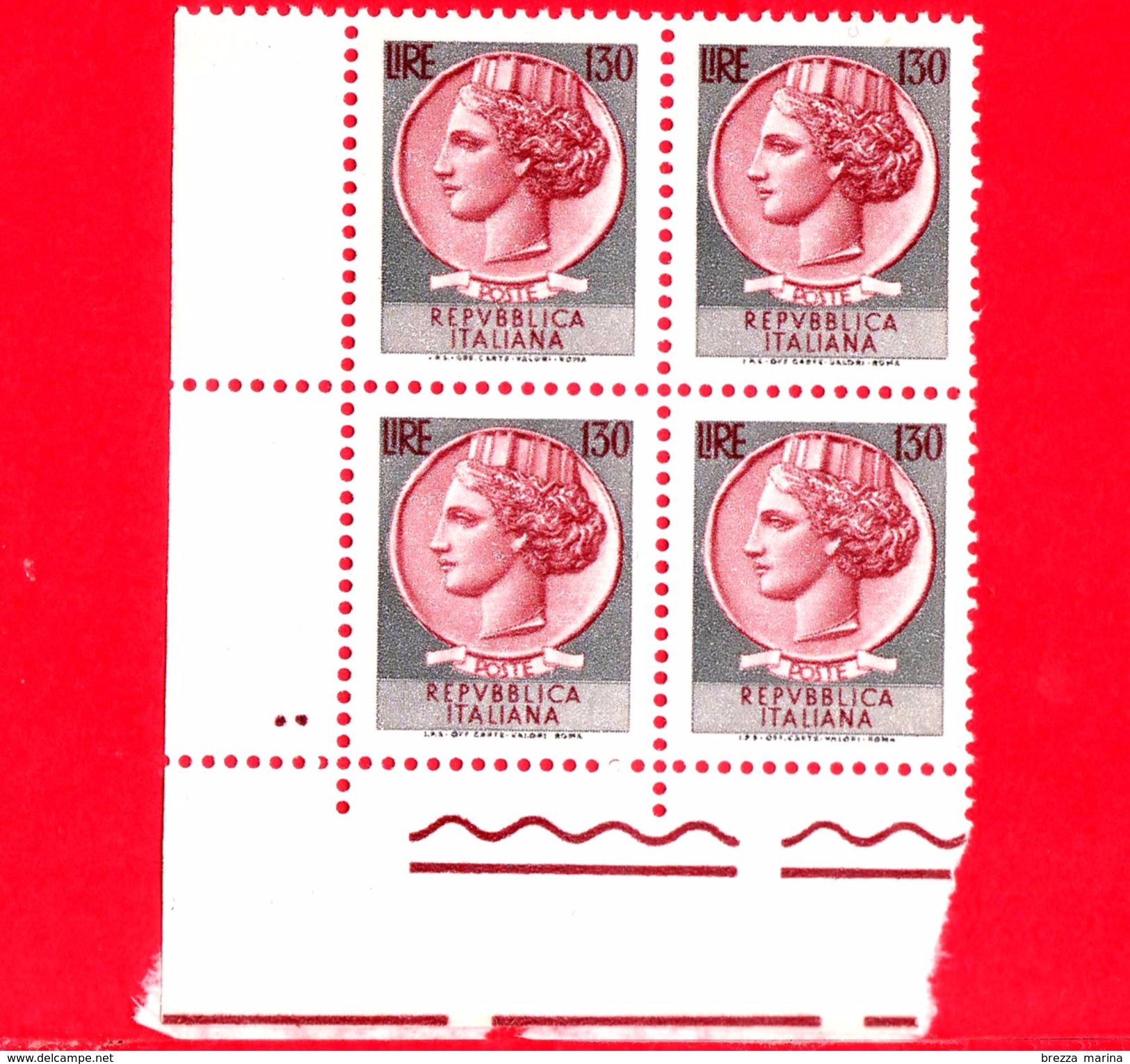 Nuovo - MNH - ITALIA - 1966 - Antica Moneta Siracusana - Quartina - 130 L. - 1961-70:  Nuovi