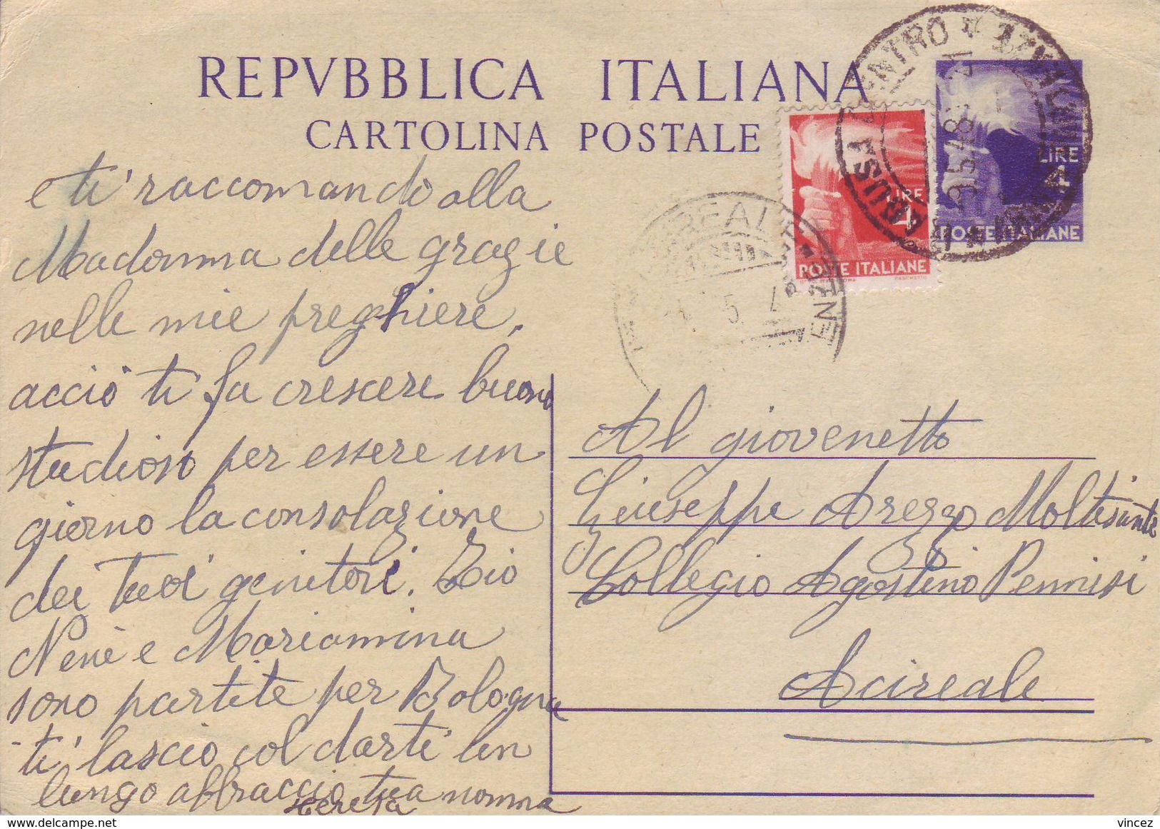 Italia 1948 - Cartolina Postale, Democratica 4L Viola Con 4L Democratica - Interi Postali