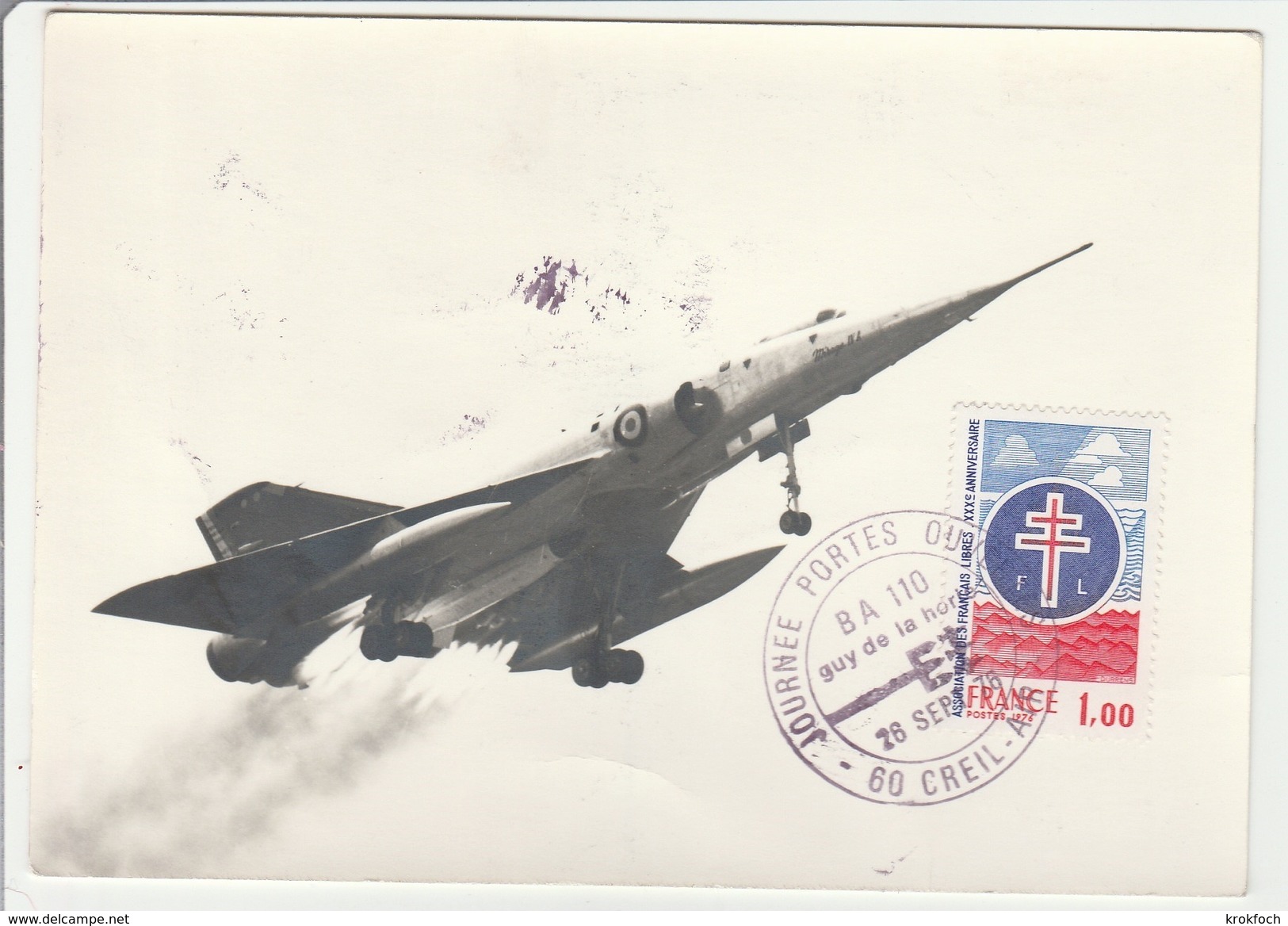 Creil Air 1976 - BT JPO Base Aérienne 110 - Mirage - Carte Tâchée - Armée De L'air - Militärstempel Ab 1900 (ausser Kriegszeiten)