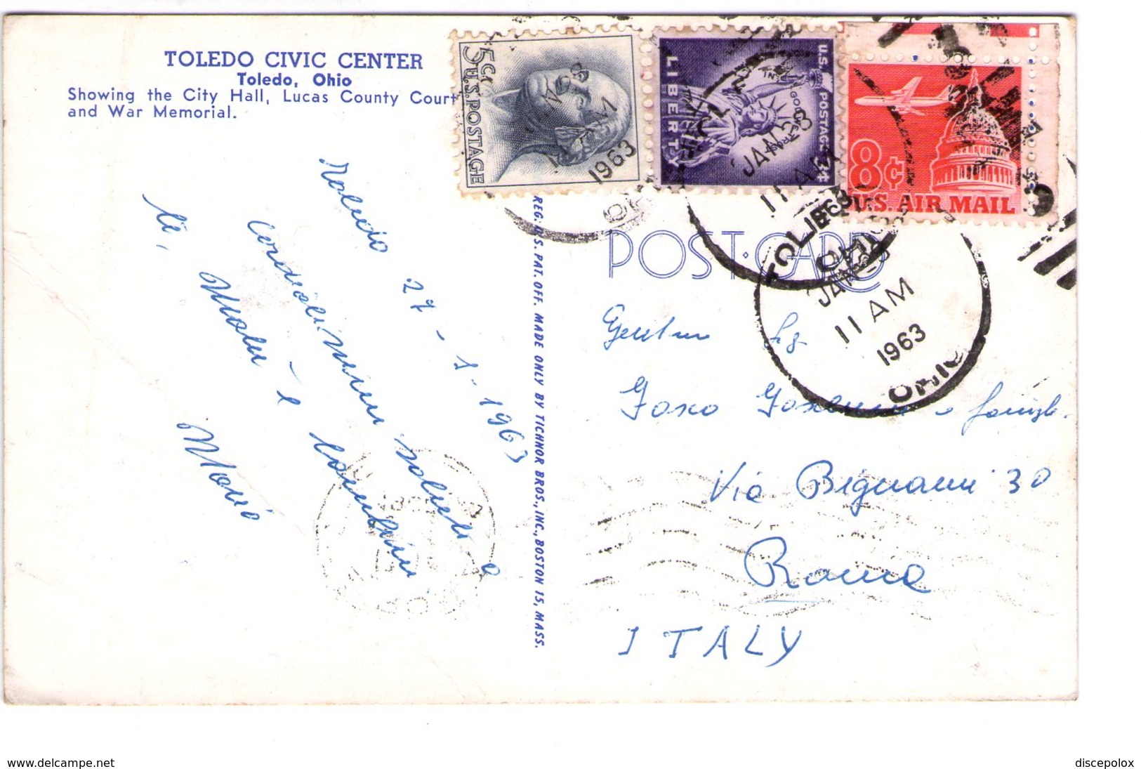 S2292 Small Postcard - USA - OH - Ohio > Toledo Civic Center + NICE STAMP 1963  _ Francobollo, Timbre - Toledo