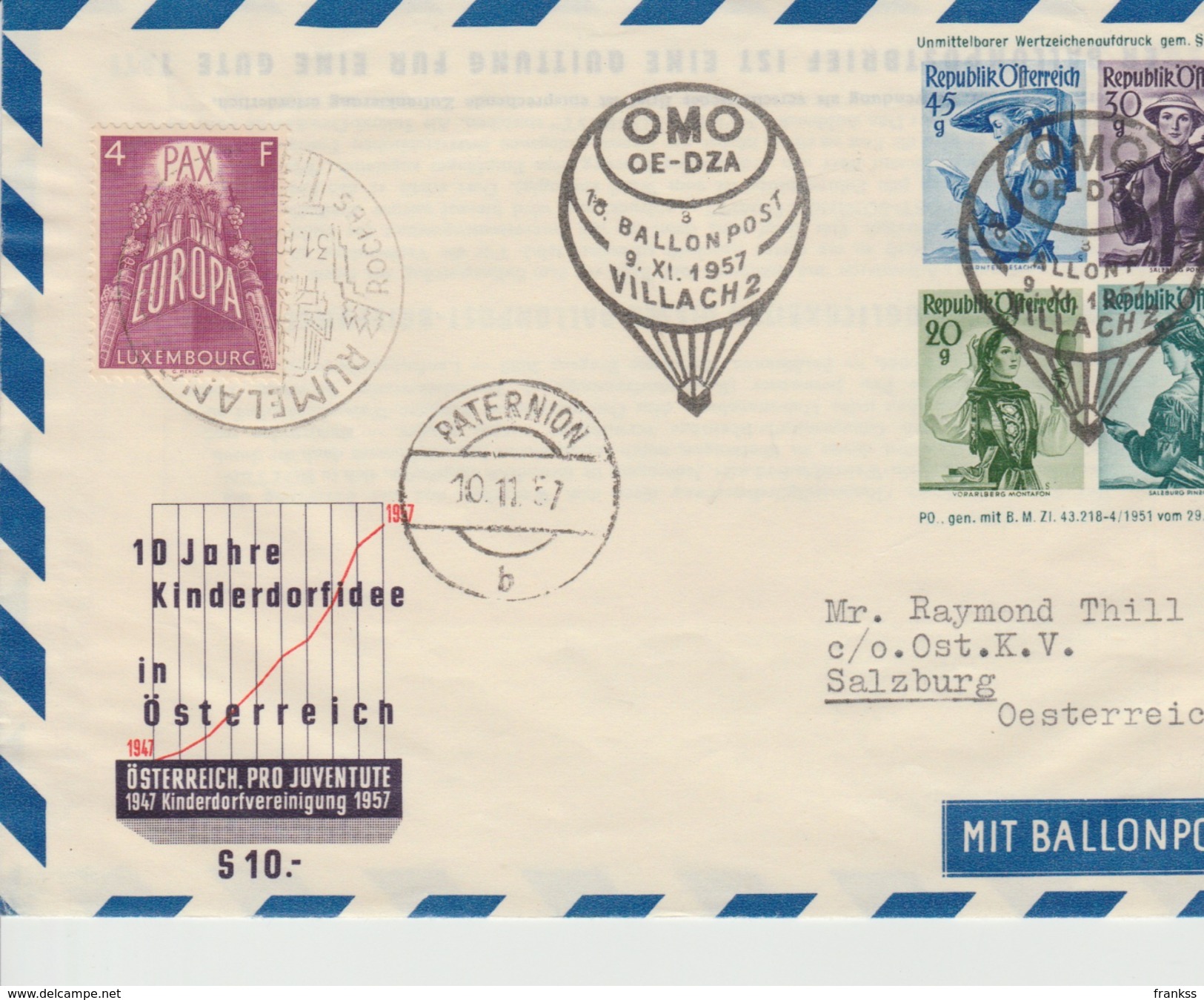 Luchtpost Oostenrijk Ballonpost Villach 1957 ??? - Per Palloni