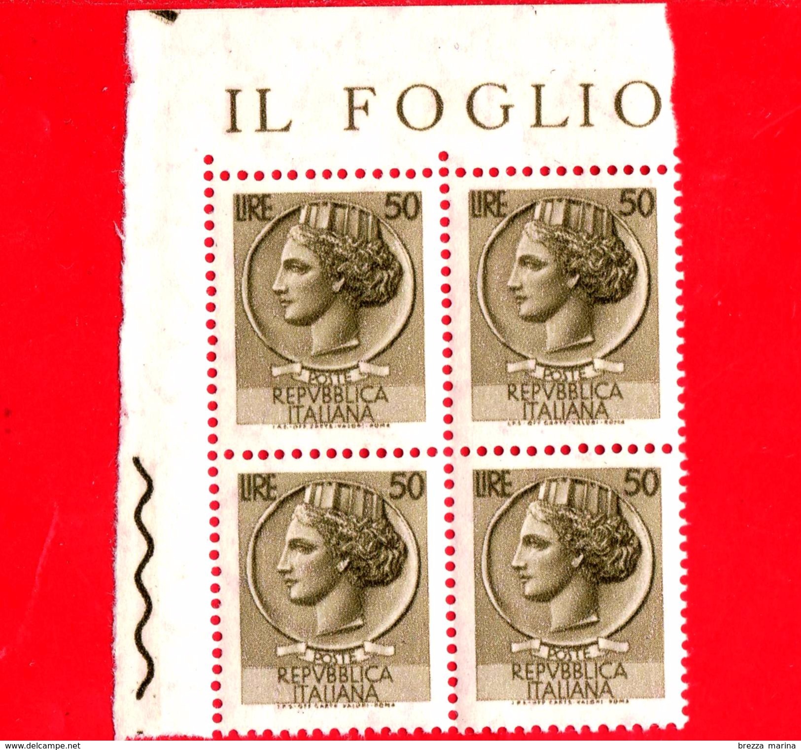 Nuovo - MNH - ITALIA - 1968 - Siracusana Fluorescente (Turrita) - Antica Moneta - Quartina - 50 - 1961-70:  Nuovi