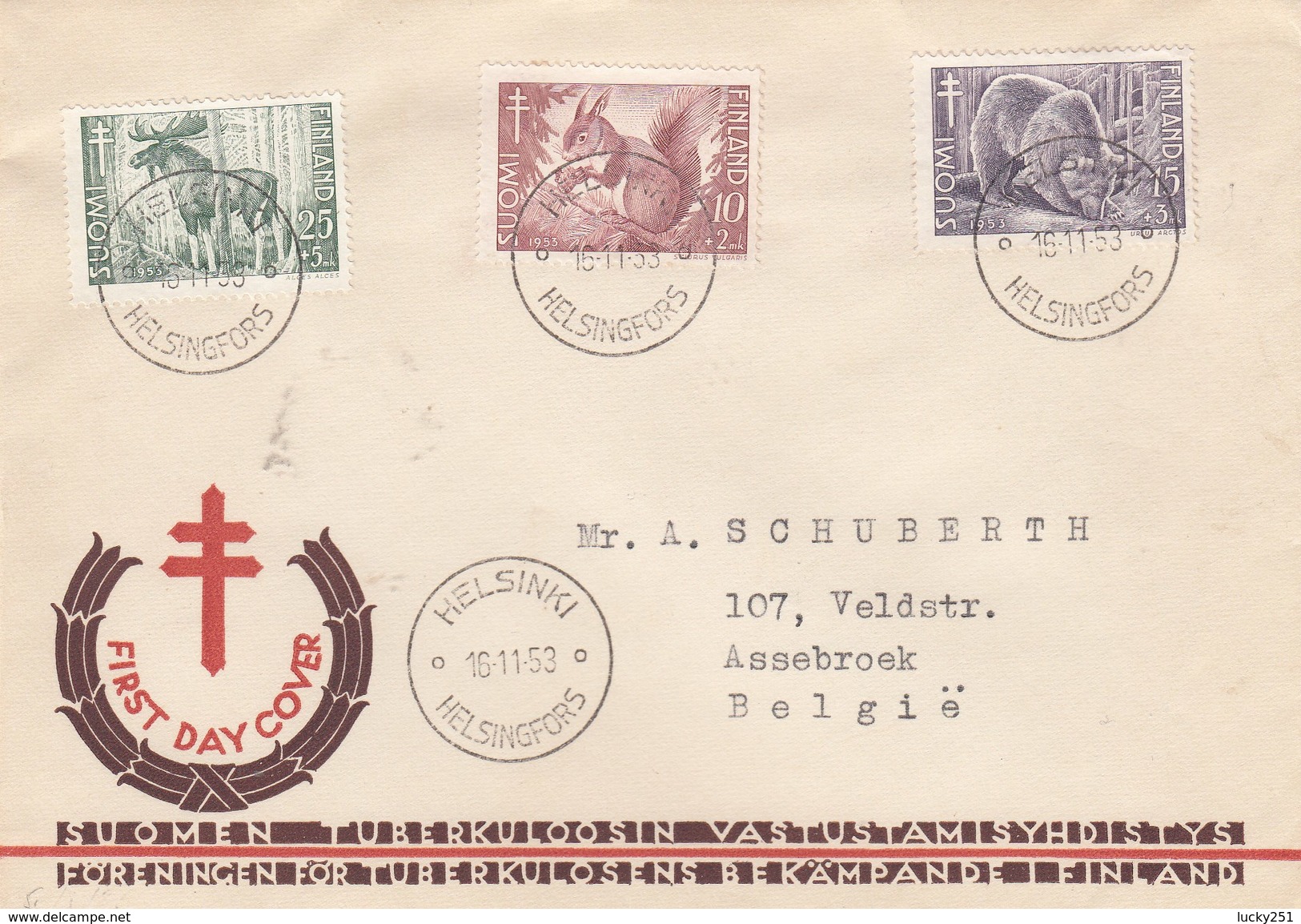 Finlande - Lettre/Mammifères Divers - Année 1953 - Y.T. N° 401/403 - Storia Postale