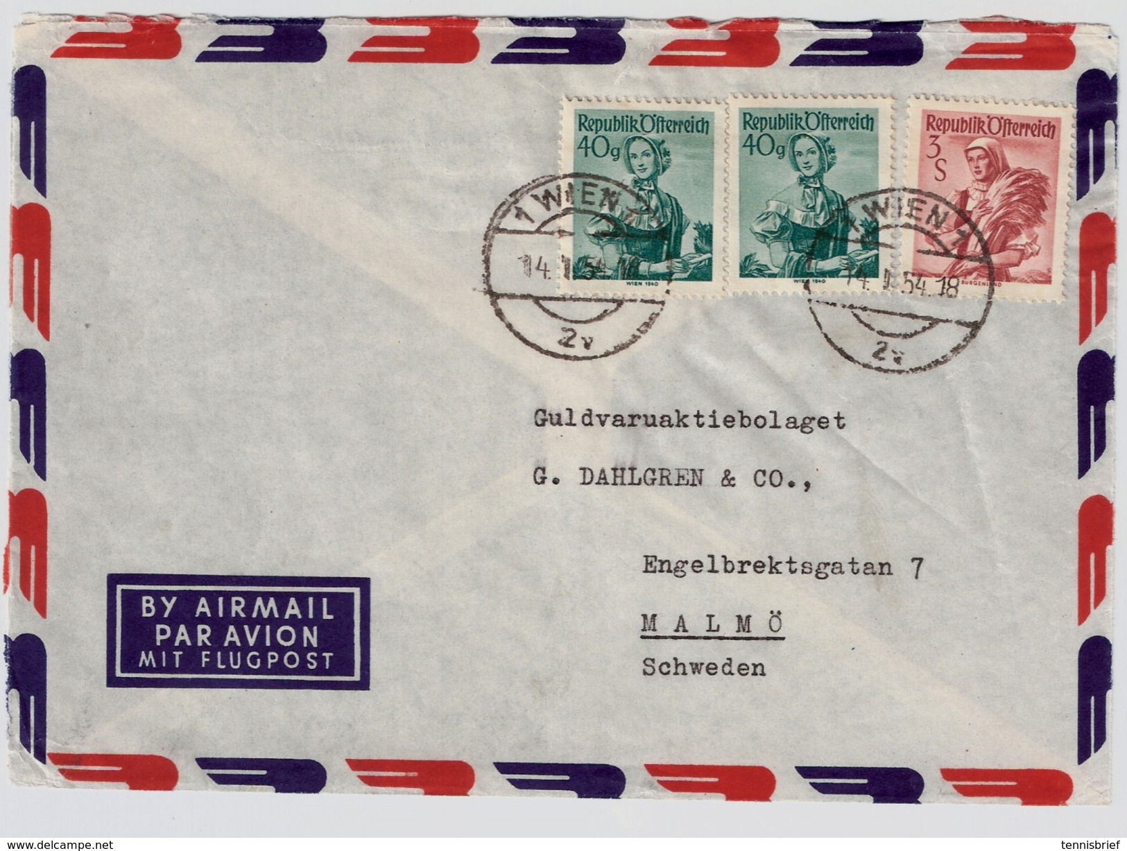 1954, Luftpost Nach Schweden ,seltene Destination  #7261 - Briefe U. Dokumente