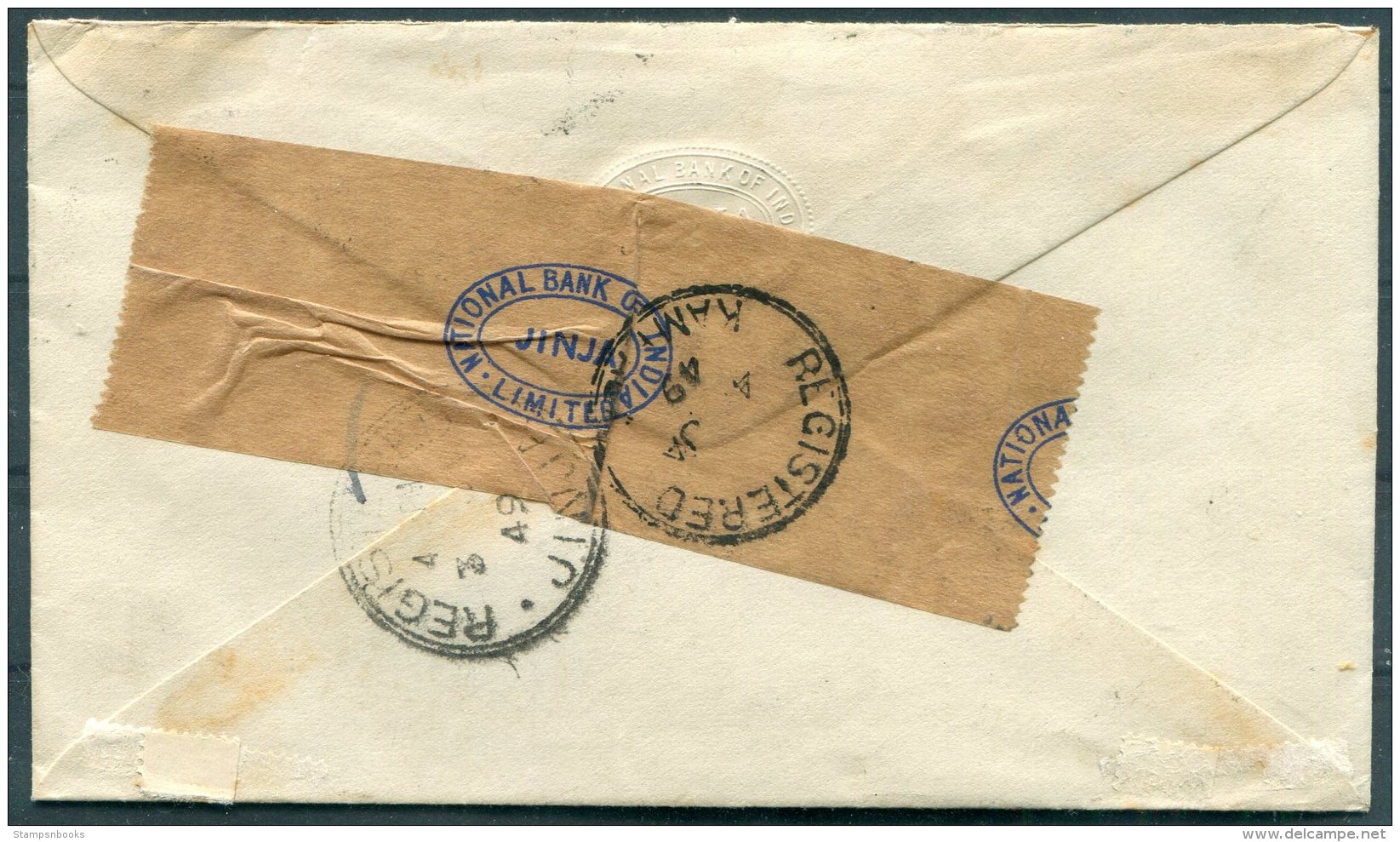 1949 K.U.T. Jinja, Uganda Registered National Bank Of India Airmail Cover - Lloyds Bank, London - Kenya, Uganda & Tanganyika