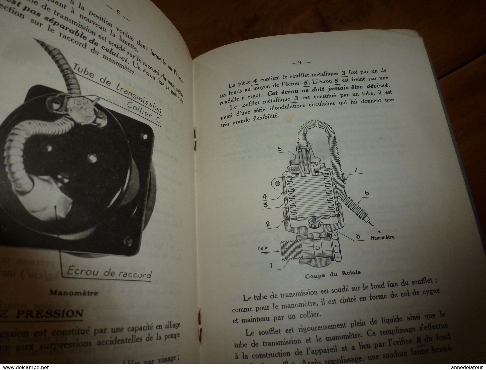 1937 notice indicateur de pression d'huile AMYOT sur moteur d'avion, à l'usage des mécaniciens de l'aviation