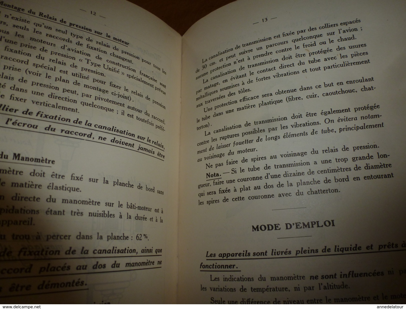 1937 notice indicateur de pression d'huile AMYOT sur moteur d'avion, à l'usage des mécaniciens de l'aviation