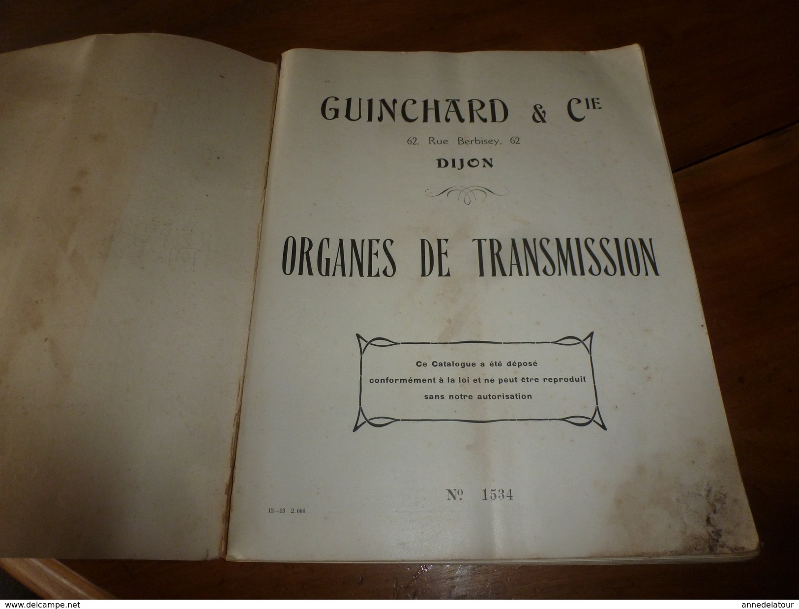 1920  GUINCHARD & Cie à Dijon :Catalogue N° 3 Organes De Transmission,Machines-Outils,Poulies Arbres Verticaux Et Horiz. - 1900 – 1949