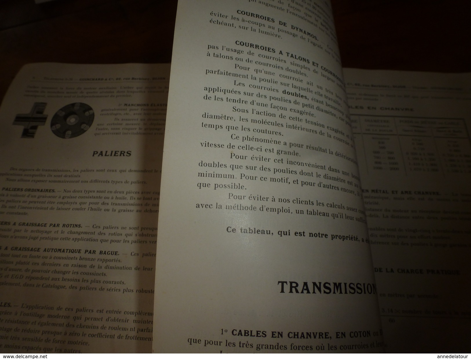 1920  GUINCHARD & Cie à Dijon :Catalogue N° 3 Organes de Transmission,Machines-Outils,Poulies Arbres verticaux et horiz.