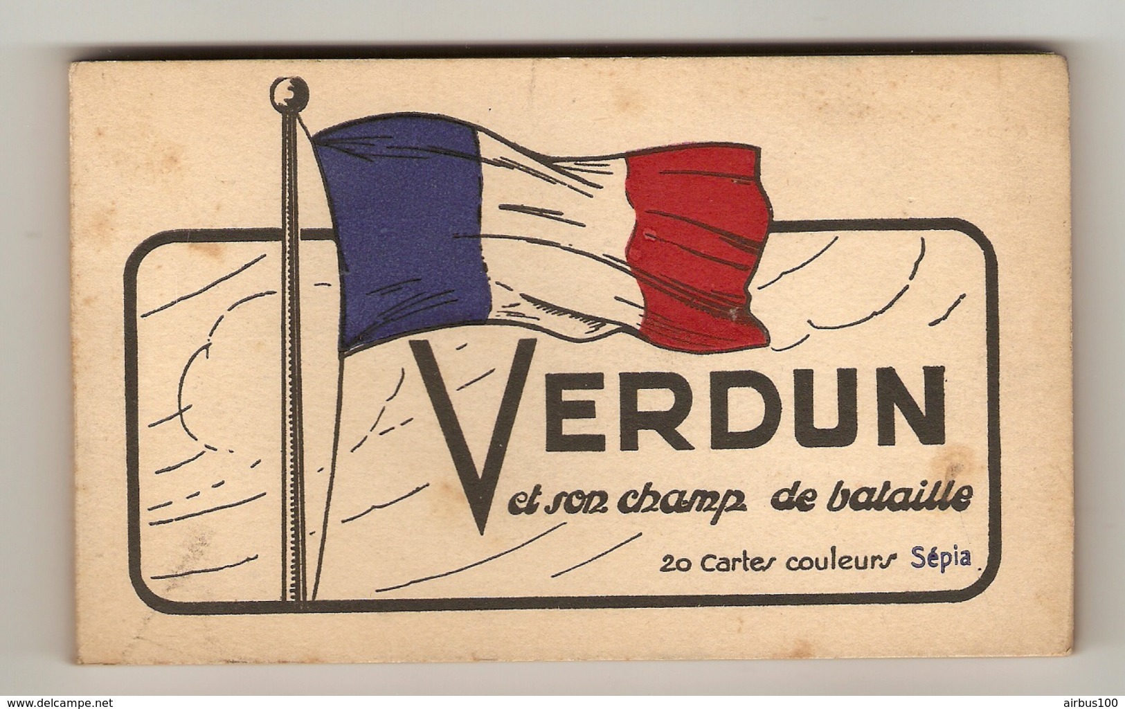 CARNET NEUF DE 20 CARTES SÉPIA VERDUN ET SON CHAMP DE BATAILLE - ÉDITION ELV - DRAPEAU FRANCE - 2 Scans - - Guerre 1914-18