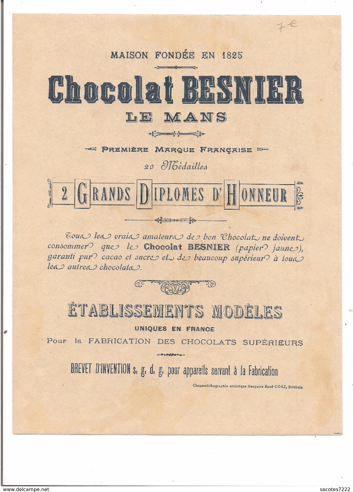 GRAND CHROMO CHOCOLAT BESNIER LE MANS - FLEURS - - Autres & Non Classés