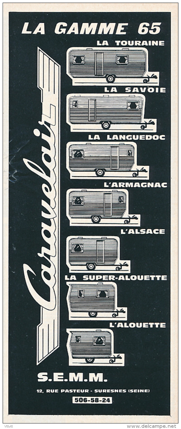 Ancienne Publicite (1965) : Caravanes CARAVELAIR, La Gamme 65, Suresnes - Publicités