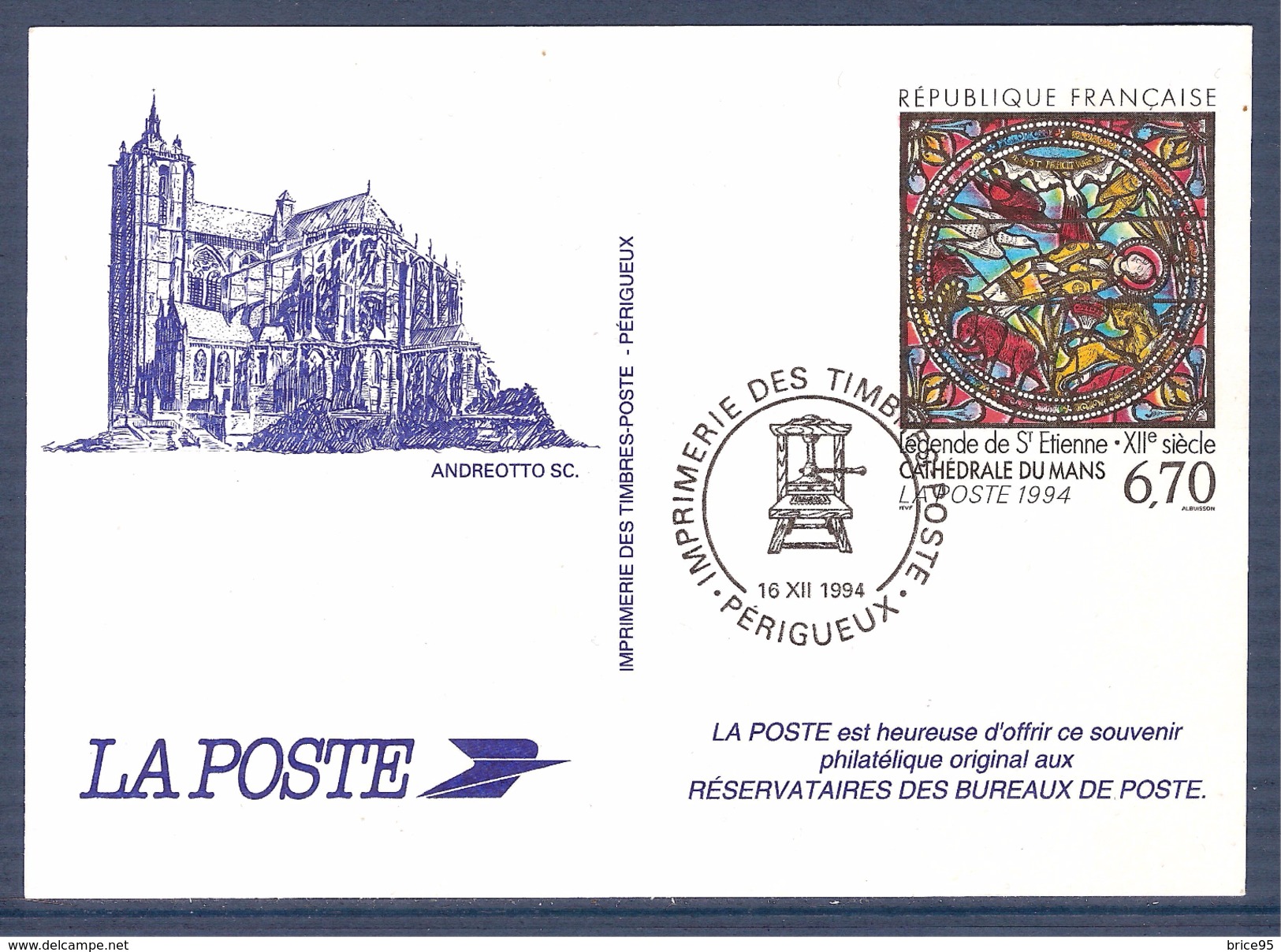 Carte Postale Entier Postal Légende De St Etienne - XII° Siècle Cathédrale Du Mans - Official Stationery