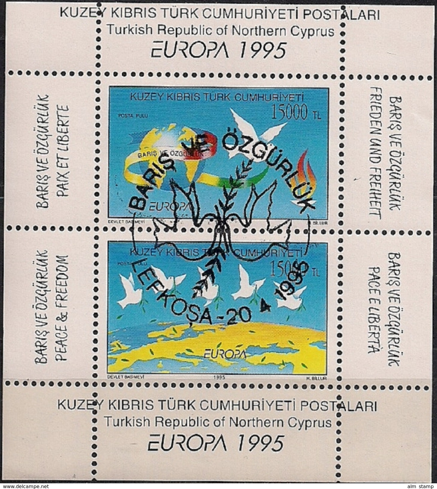 1995 Türk.- Zypern   Mi.  Bl 14 Used   Europa: Frieden Und Freiheit. - Used Stamps
