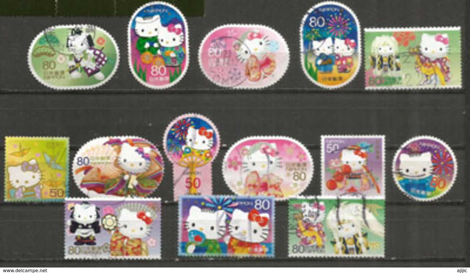 Japanese Sanrio Characters "Hello Kitty", 14 Beaux Timbres Oblitérés Du JAPON - Bandes Dessinées