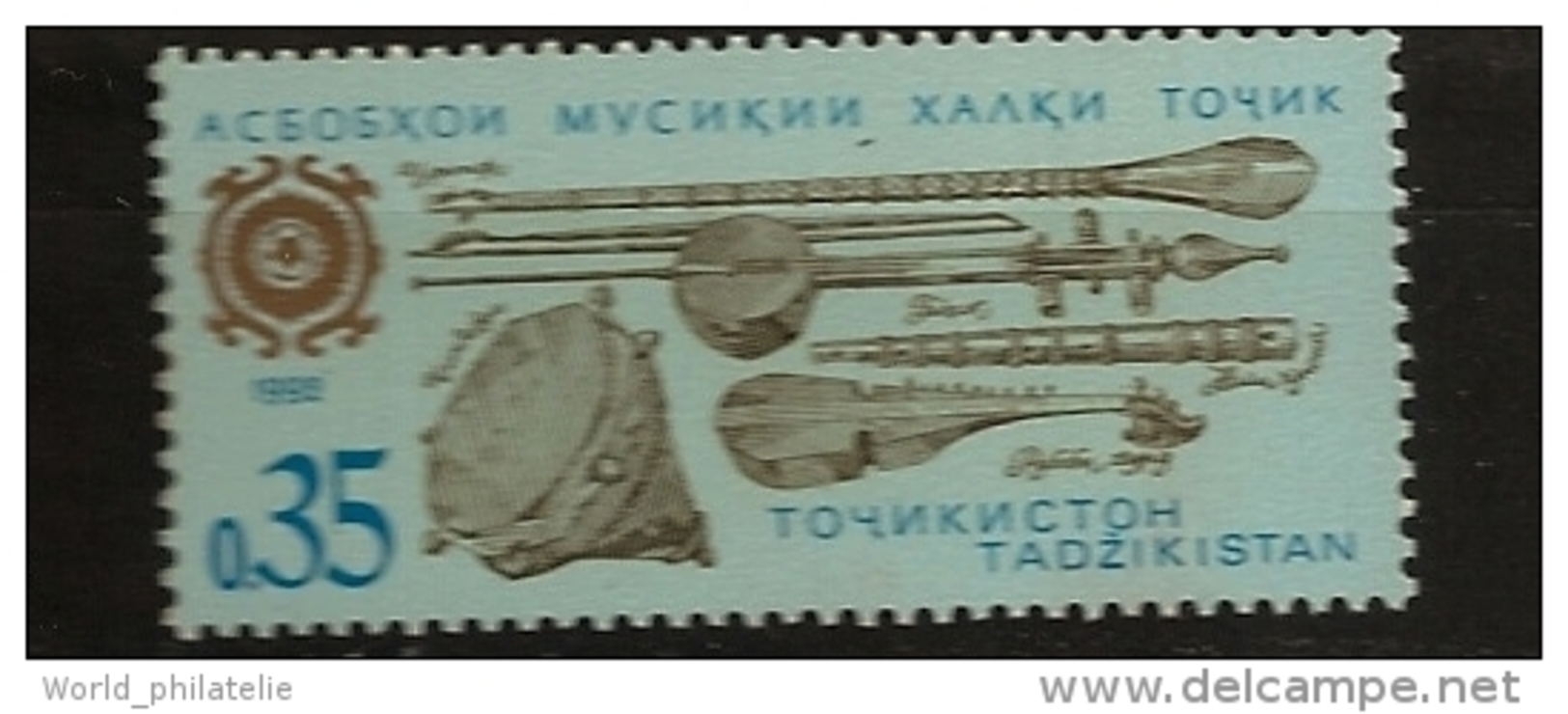 Tadjikistan Tadzikistan 1992 N° 3 ** Musique, Instrument, Folklore, Rabâb, Nagara, Dotâr, Ney, Percussion, Vent, Corde - Tajikistan