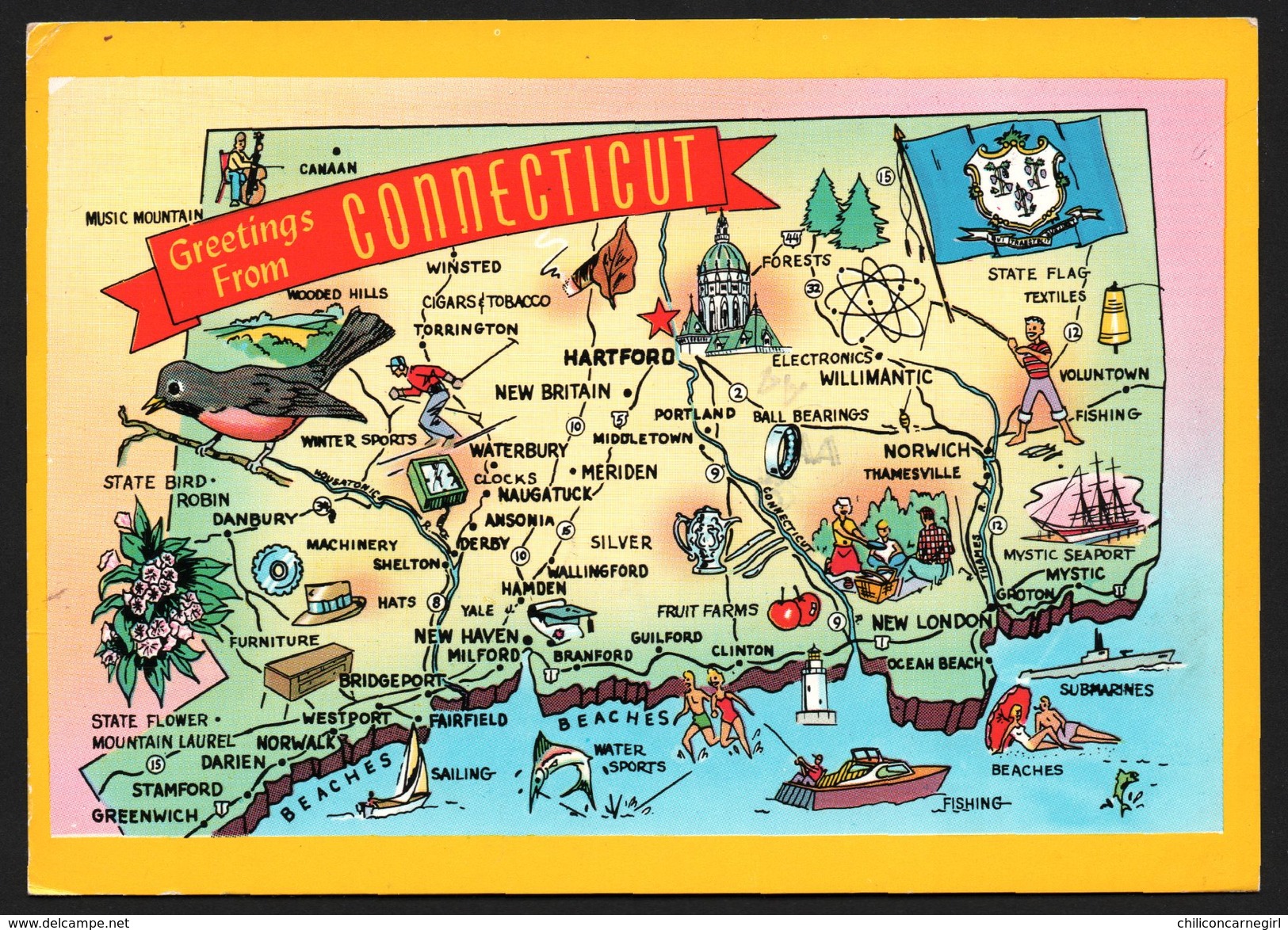 Carte Géographique Du Connecticut - Etats Unis - Hartford - New London - Norwalk - BOOK & TACKLE - 1992 - Autres & Non Classés