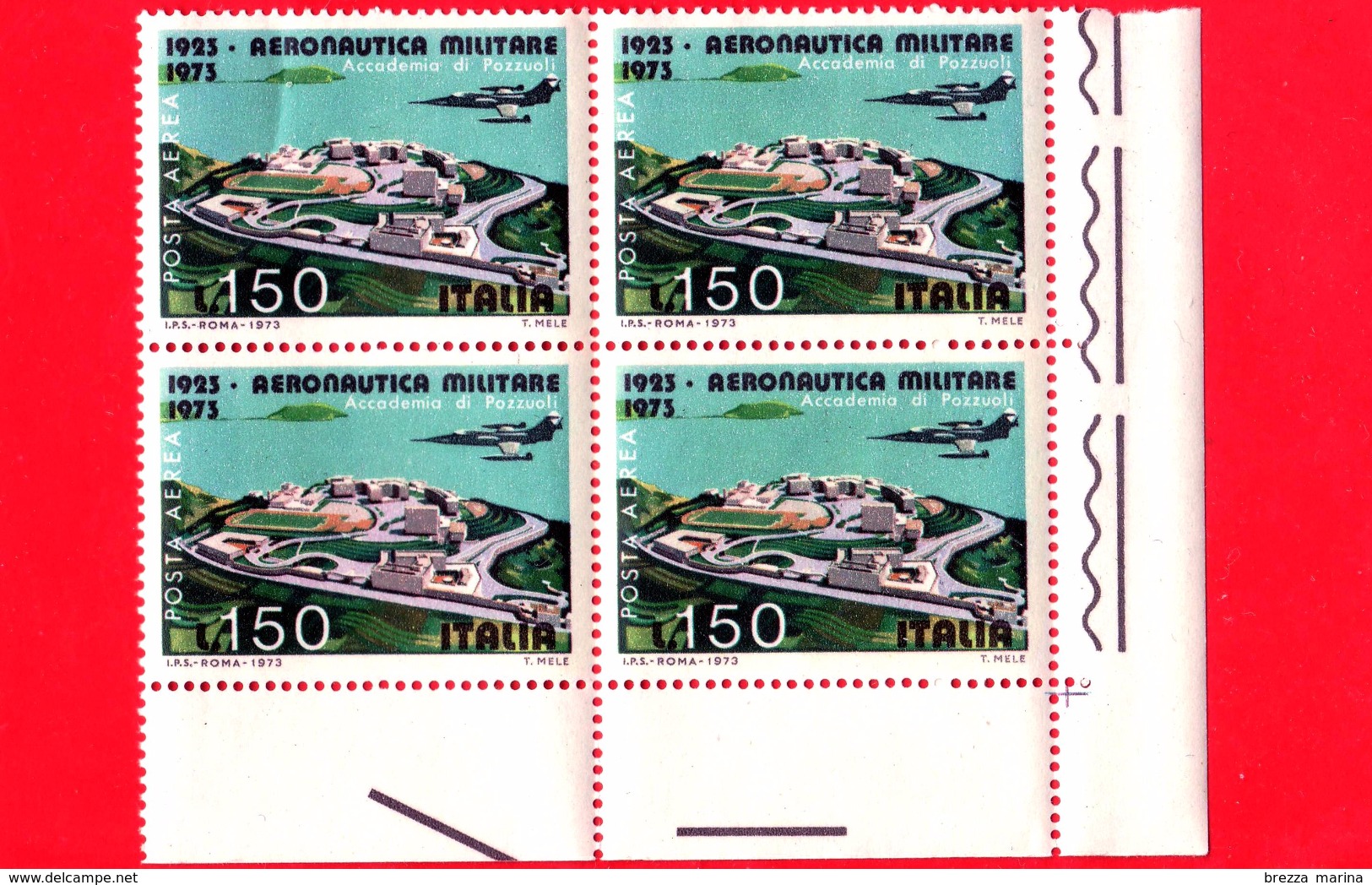 Nuovo - MNH - ITALIA - 1973 - 50 Anni Dell´aeronautica Militare - POSTA AEREA - Quartina -150 L. - Accademia Di Pozzuoli - Airmail