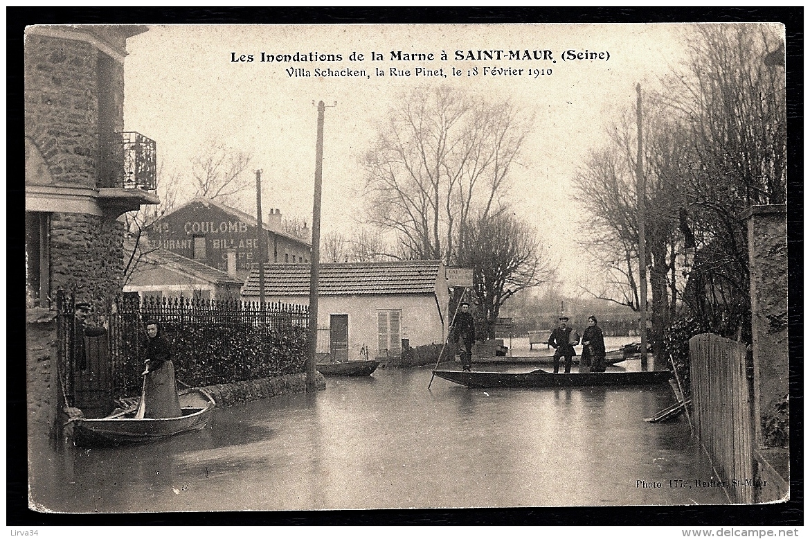 CPA ANCIENNE- FRANCE- SAINT-MAUR (94)- INONDATIONS- VILLA SCHAKEN- RUE PINET- SAUVETAGE EN BARQUE- RESTAURANT COULOMB - Saint Maur Des Fosses