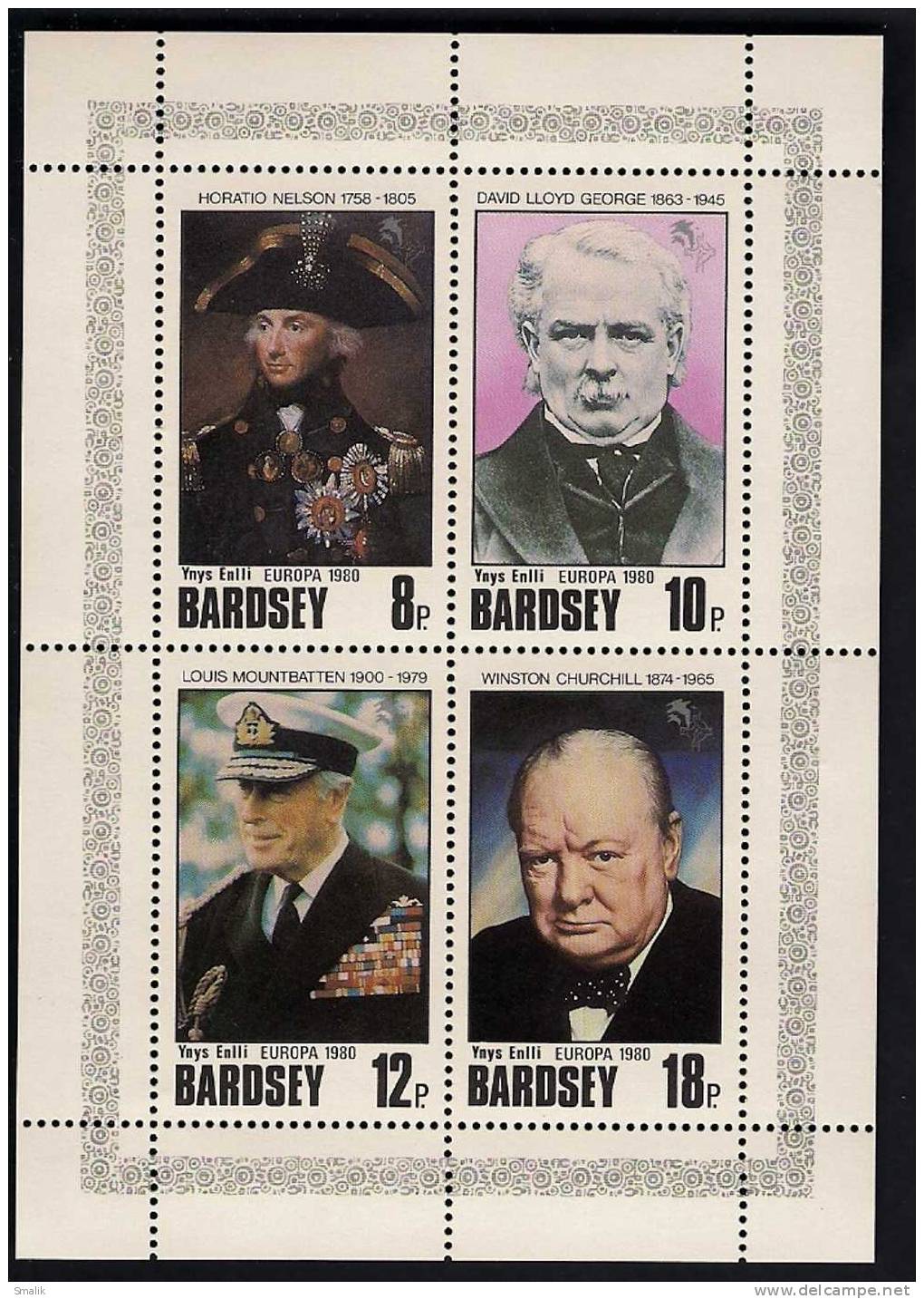 BARDSEY (Wales) 1980 - Europa, Churchill, Nelson, Mountbatten, Famous Persons, Miniature Sheet MNH - Cinderellas