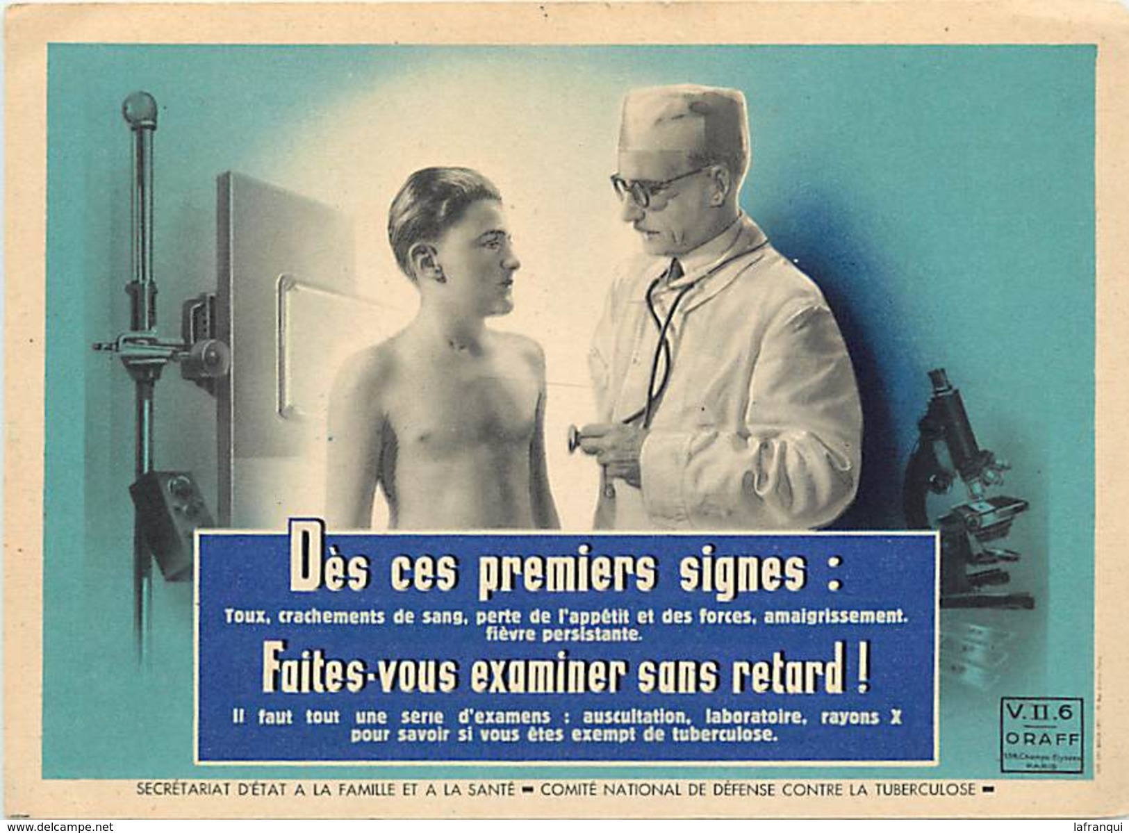 Ref U185-size -dimensions Environ: 14,5cms X10,5cms - Santé - Medecine -examen Contre La Tuberculose - Carte Bon Etat - - Santé