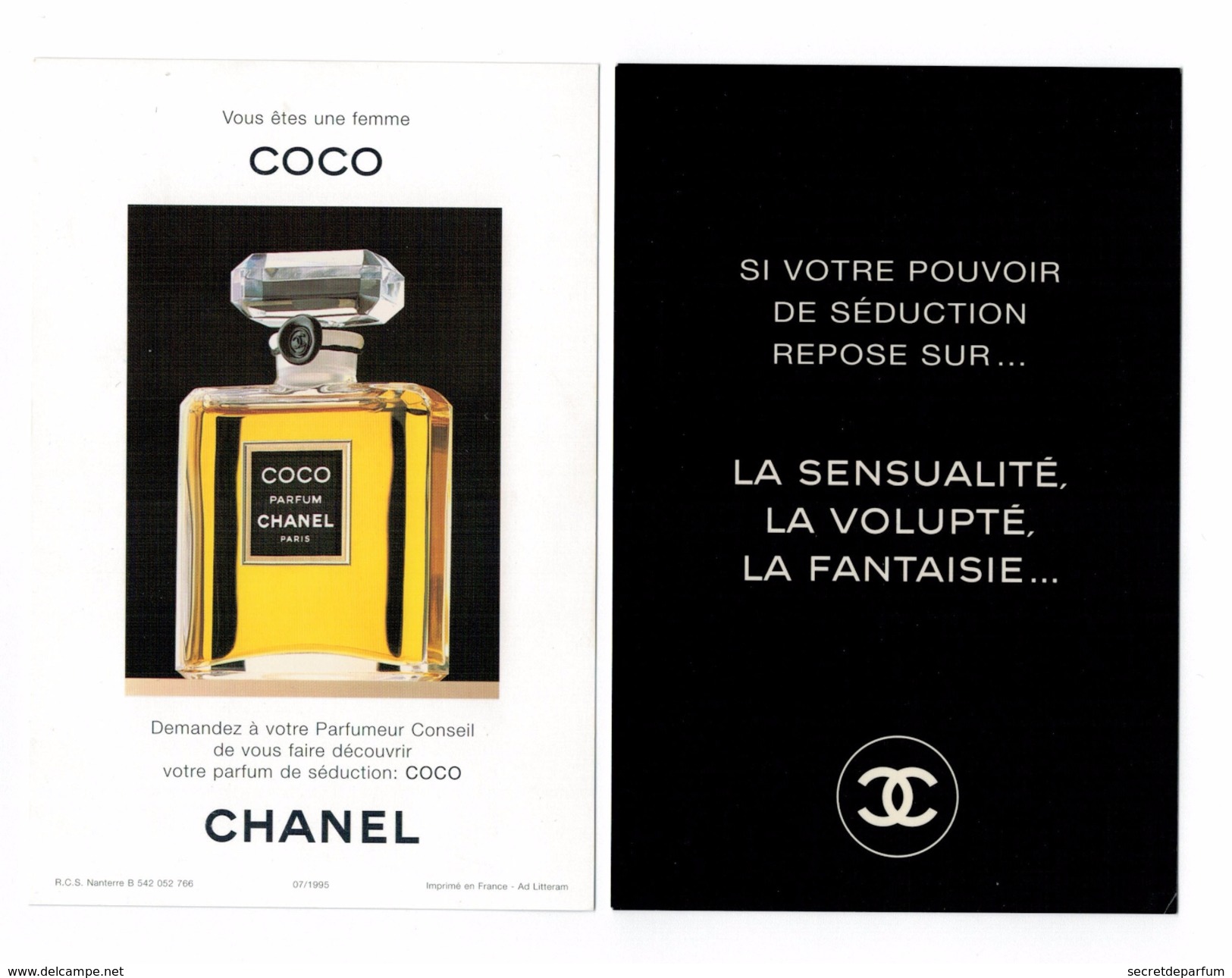 Cartes Parfumées Carte CHANEL COCO  De CHANEL  RECTO VERSO CARTE FRANÇAISE - Modernes (à Partir De 1961)