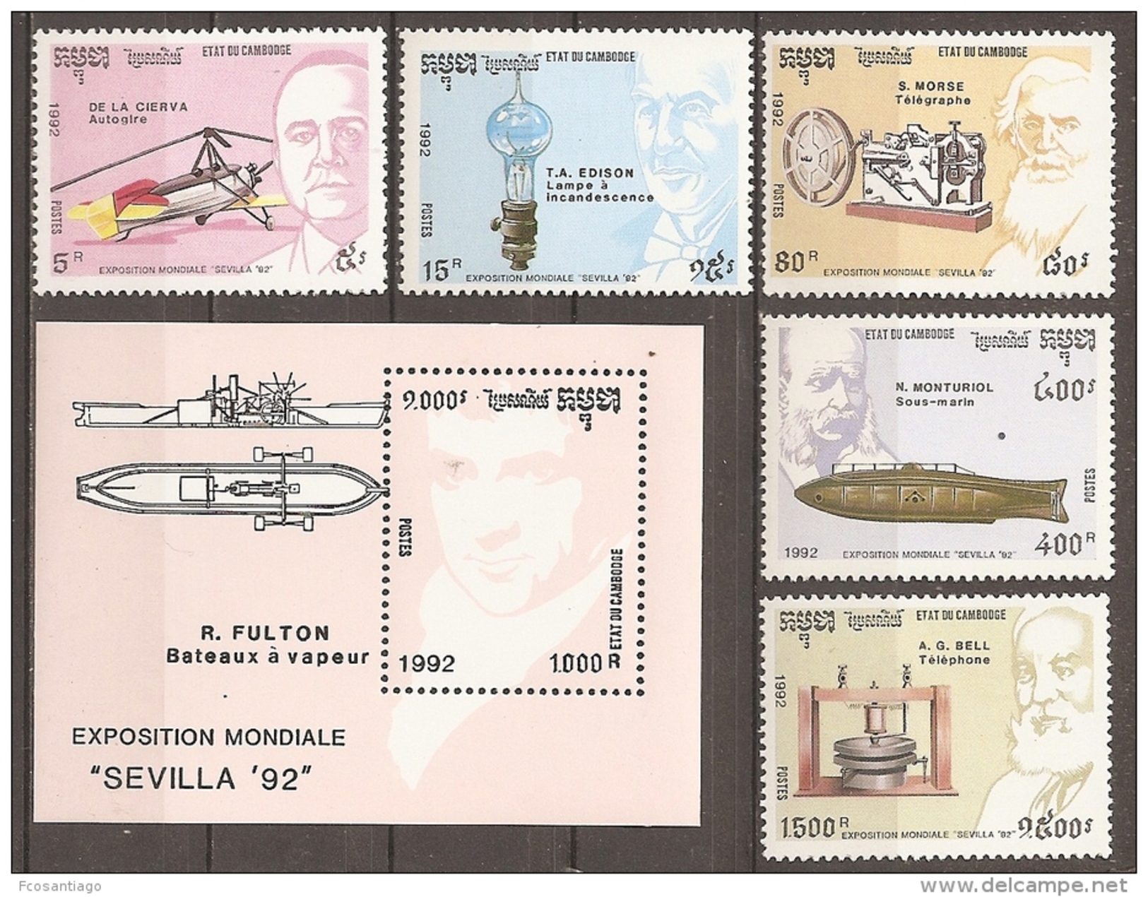 SEVILLA'92 - CAMBOYA 1992 - Yvert #1061/65+H92 - MNH ** - 1992 – Sevilla (Spain)