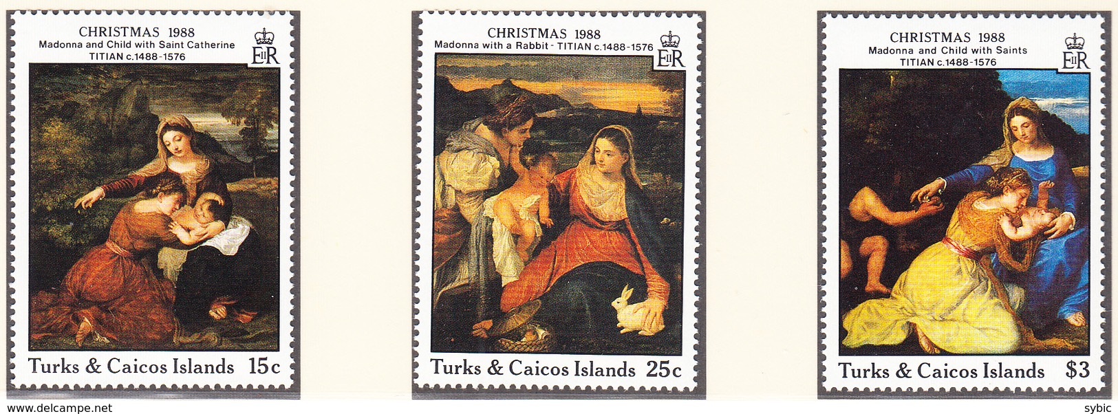 TURKS & CAICOS - 1988 - Noël / Titien - Yvert 796/798 -  Neufs ** - Turks & Caicos