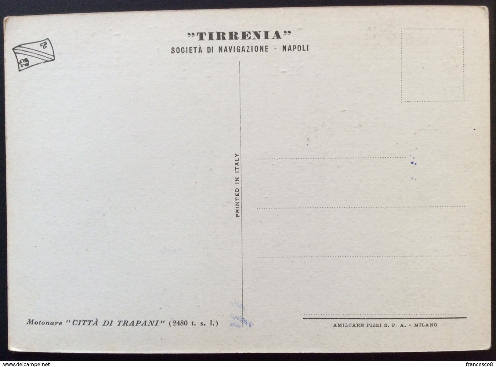 MOTONAVE CITTA' DI TRAPANI - TIRRENIA SOCIETA' DI NAVIGAZIONE NAPOLI - Altri & Non Classificati
