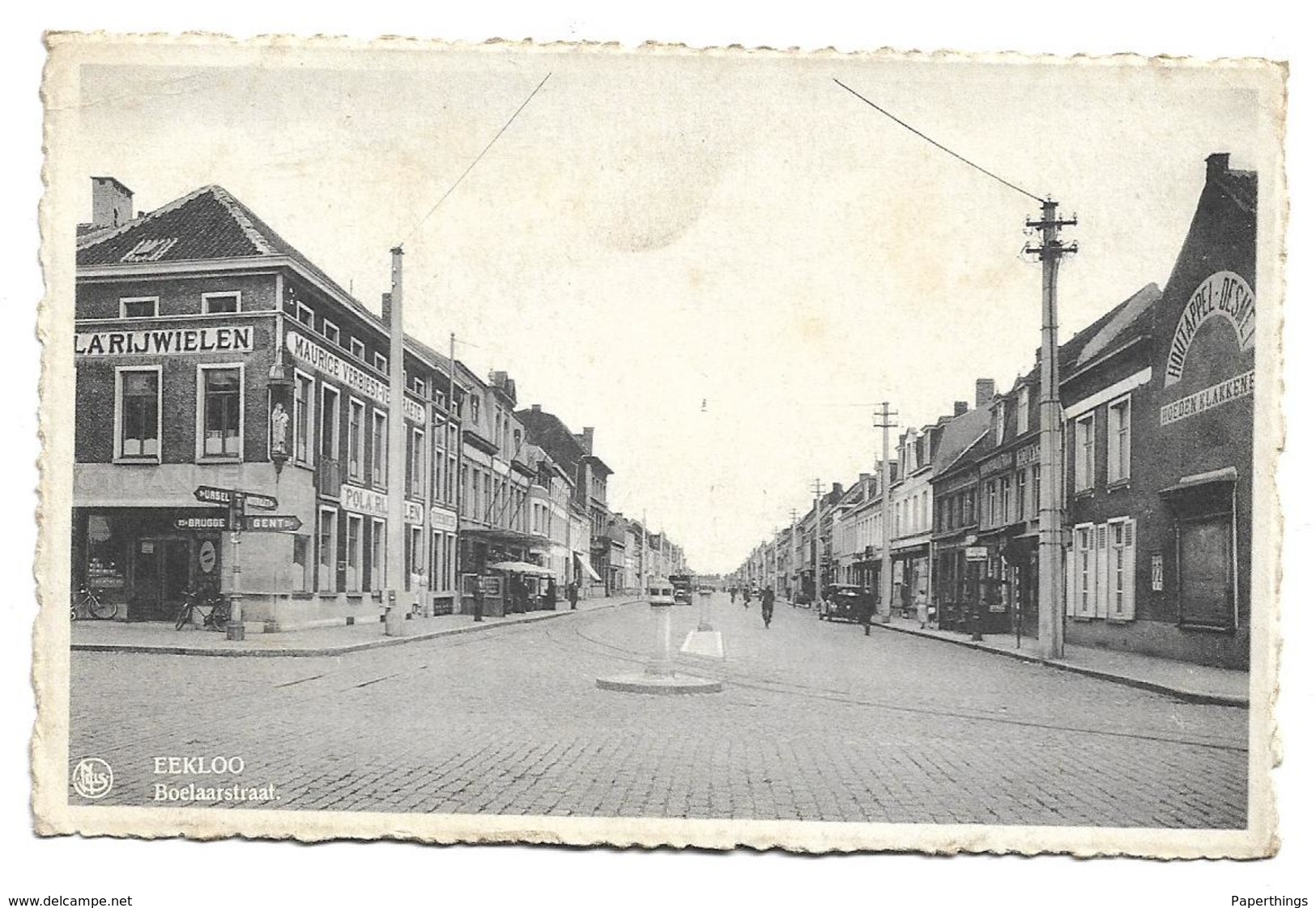 OLD POSTCARD - EEKLOO, BOELAARSTRAAT - SHOPS, BUILDINGS, CAR, STREET SCENE - Eeklo