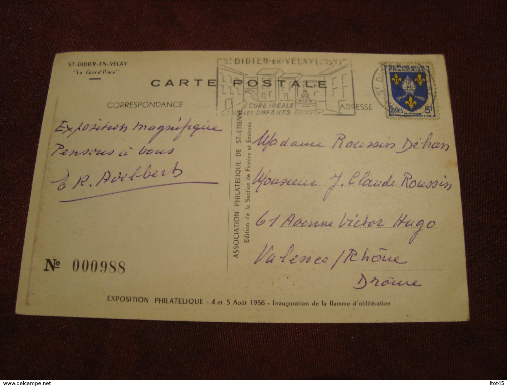 CPA Saint DIDIER En Velay 43 La Grand'place Exposition Philatelique 4 Et 5 Août 1956 N° 988 - Saint Didier En Velay
