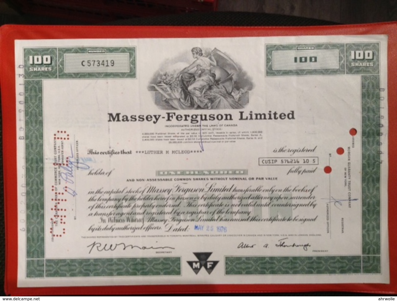 Massey Fergusion Limited MF 100 Shares Canada 1976 - Transports