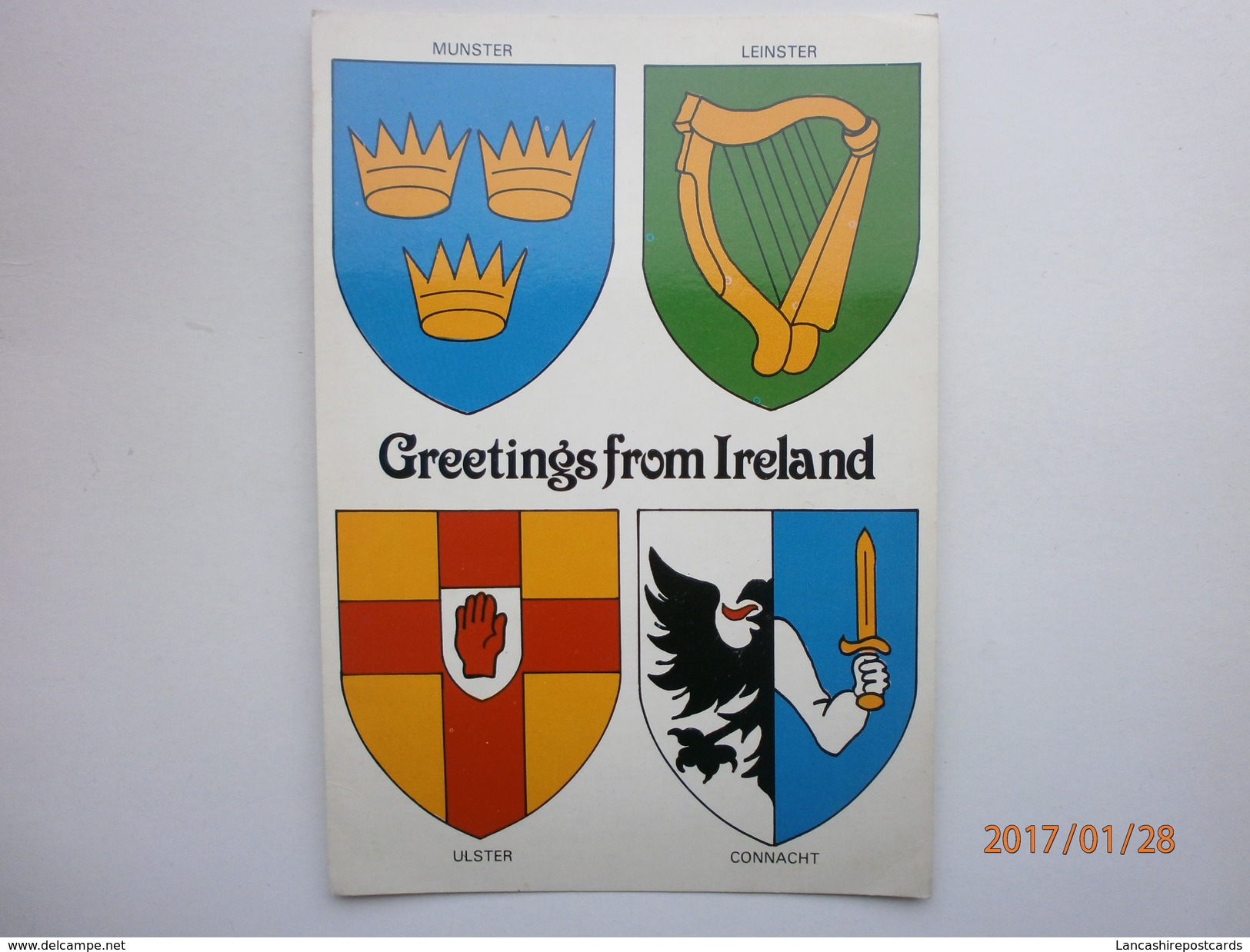 Postcard Greetings From Ireland Munster Leinster Ulster Connacht Shields My Ref B2168 - Other & Unclassified