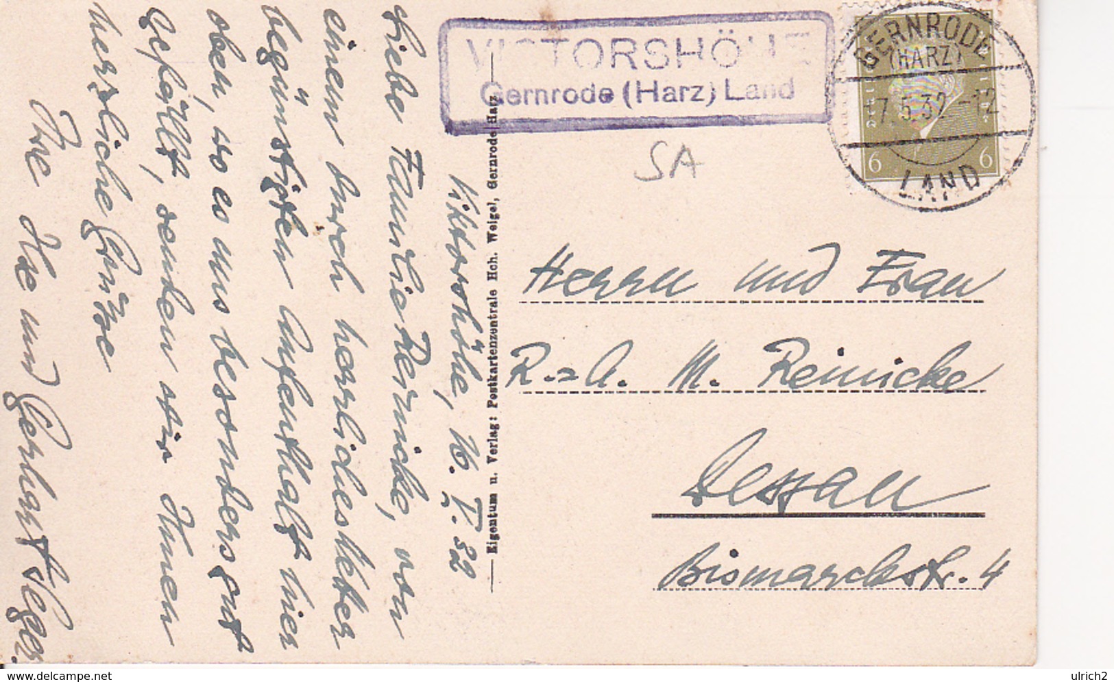 AK Gernrode - Ostharz - Waldhaus Viktorshöhe - Stempel Viktorshöhe Gernrode - 1932 (27097) - Quedlinburg