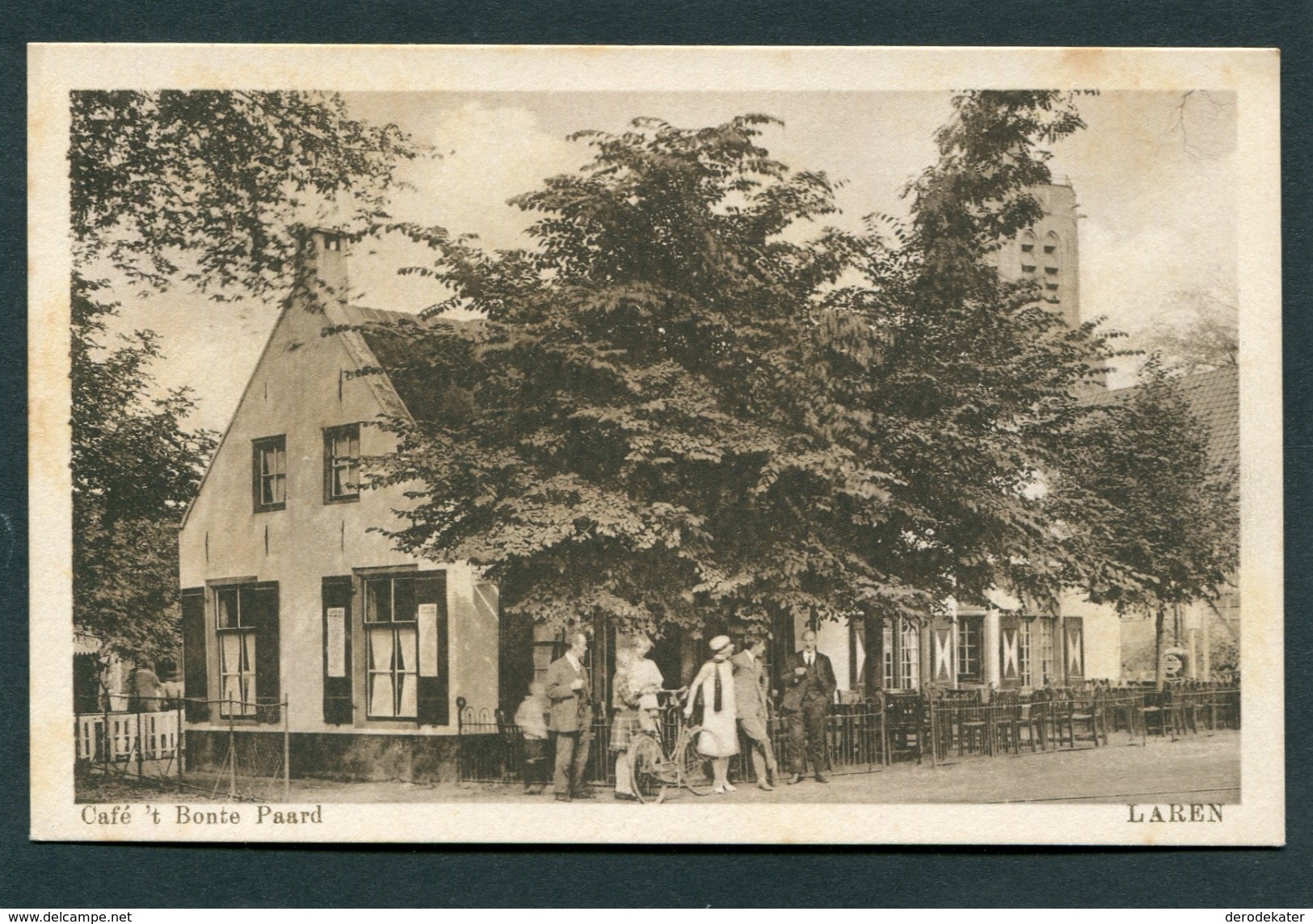 CAFE 'T BONTE PAARD LAREN.BRIEFKAART ONGELOPEN.UITG.G.J.HAAS.E&B.MENSEN.FIETS.'20'S? FRAAI! - Laren (NH)