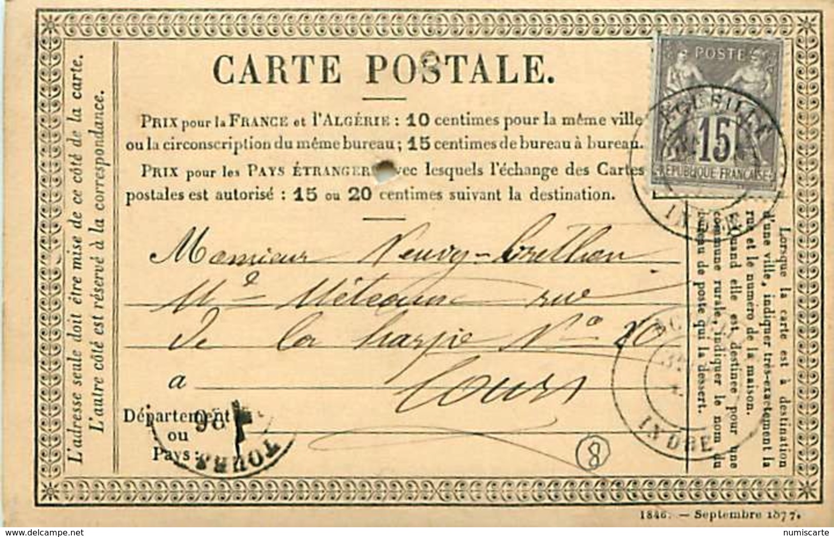 Cpa Précurseur 1878 De ECUEILLE 36 à Tours - Autres & Non Classés