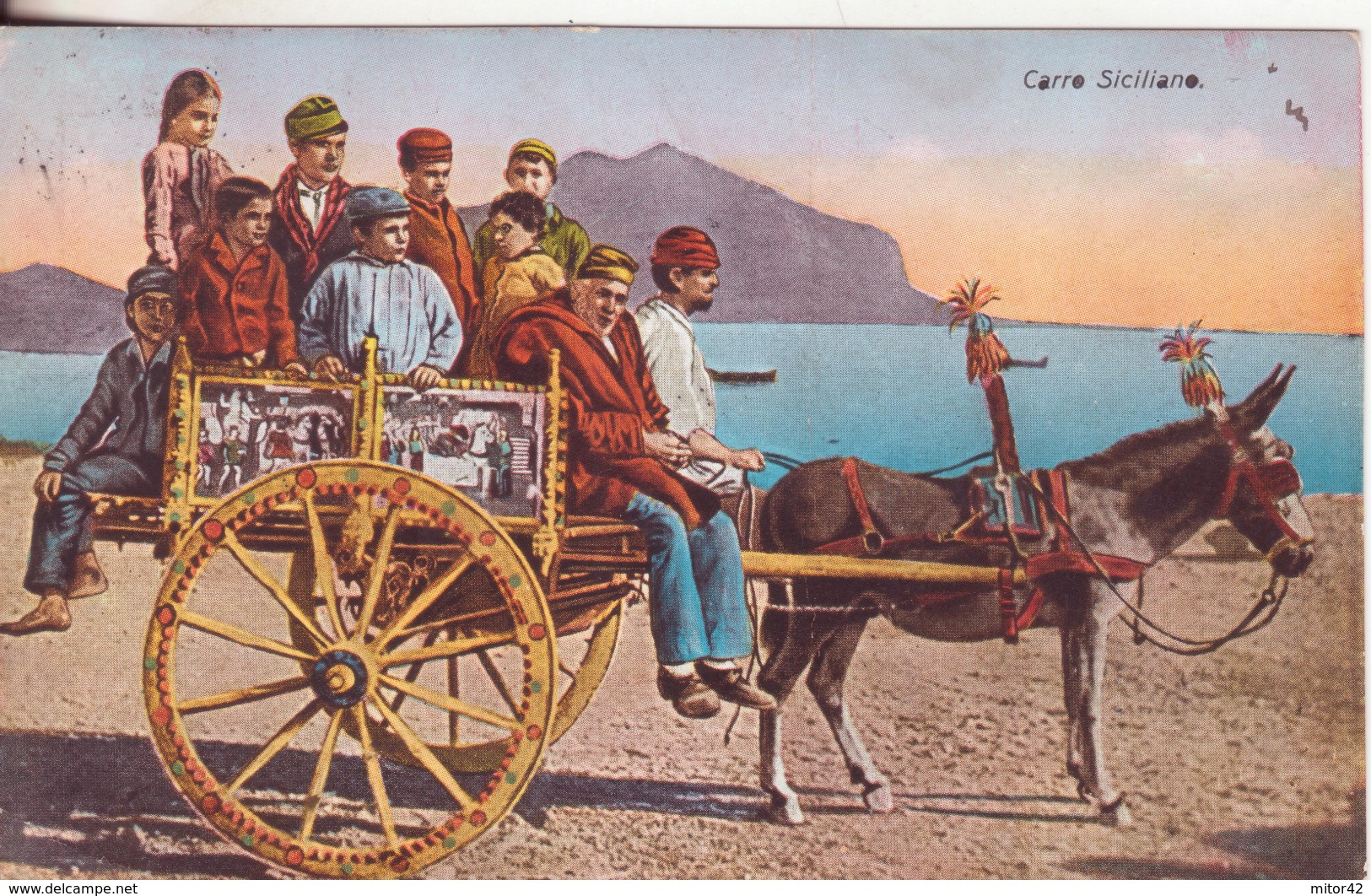 11a-Costumi-Mestieri-Folklore Sicilia-Carretto Siciliano-v. 1923 Da Napoli X Bari Con Coppia 10c.V.E.III - Altri & Non Classificati