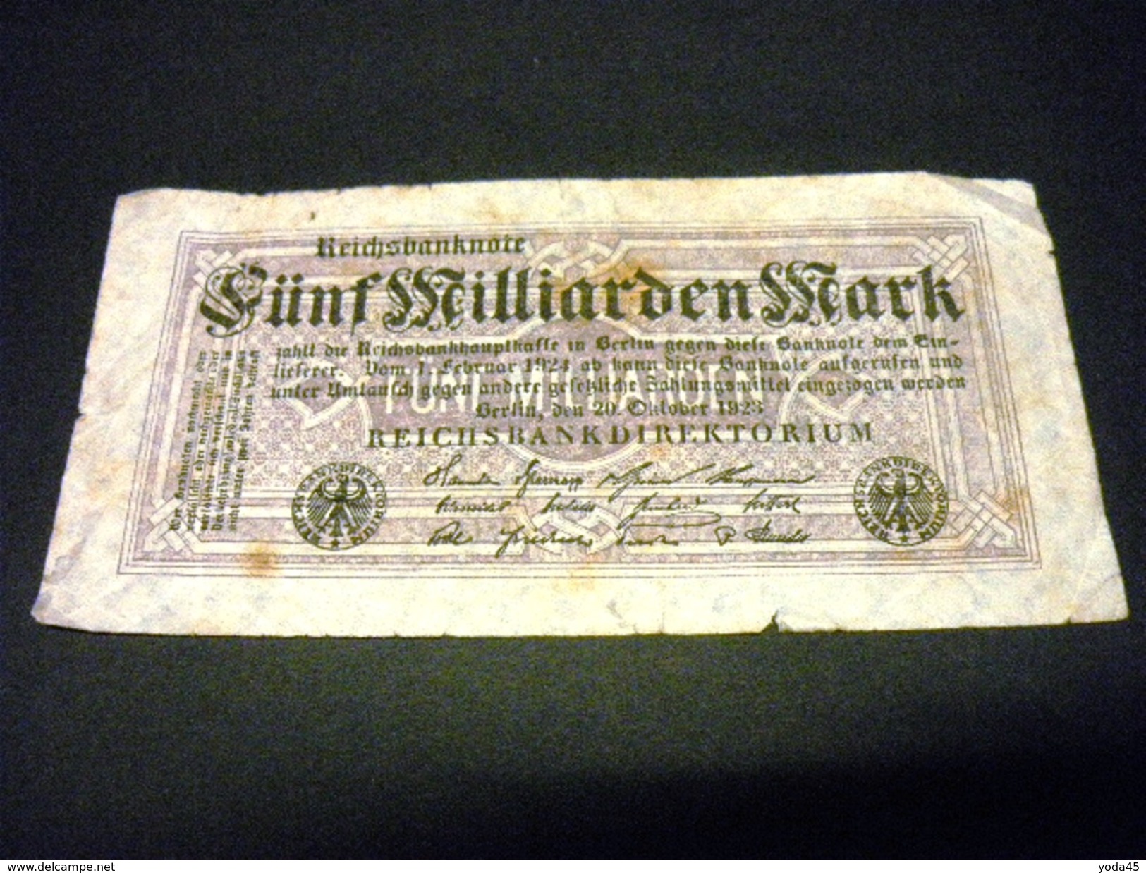 ALLEMAGNE  5 Milliarden / Milliards / 5000000000 Mark 20/10/1923 , Pick N° 123 B , GERMANY - 5 Milliarden Mark