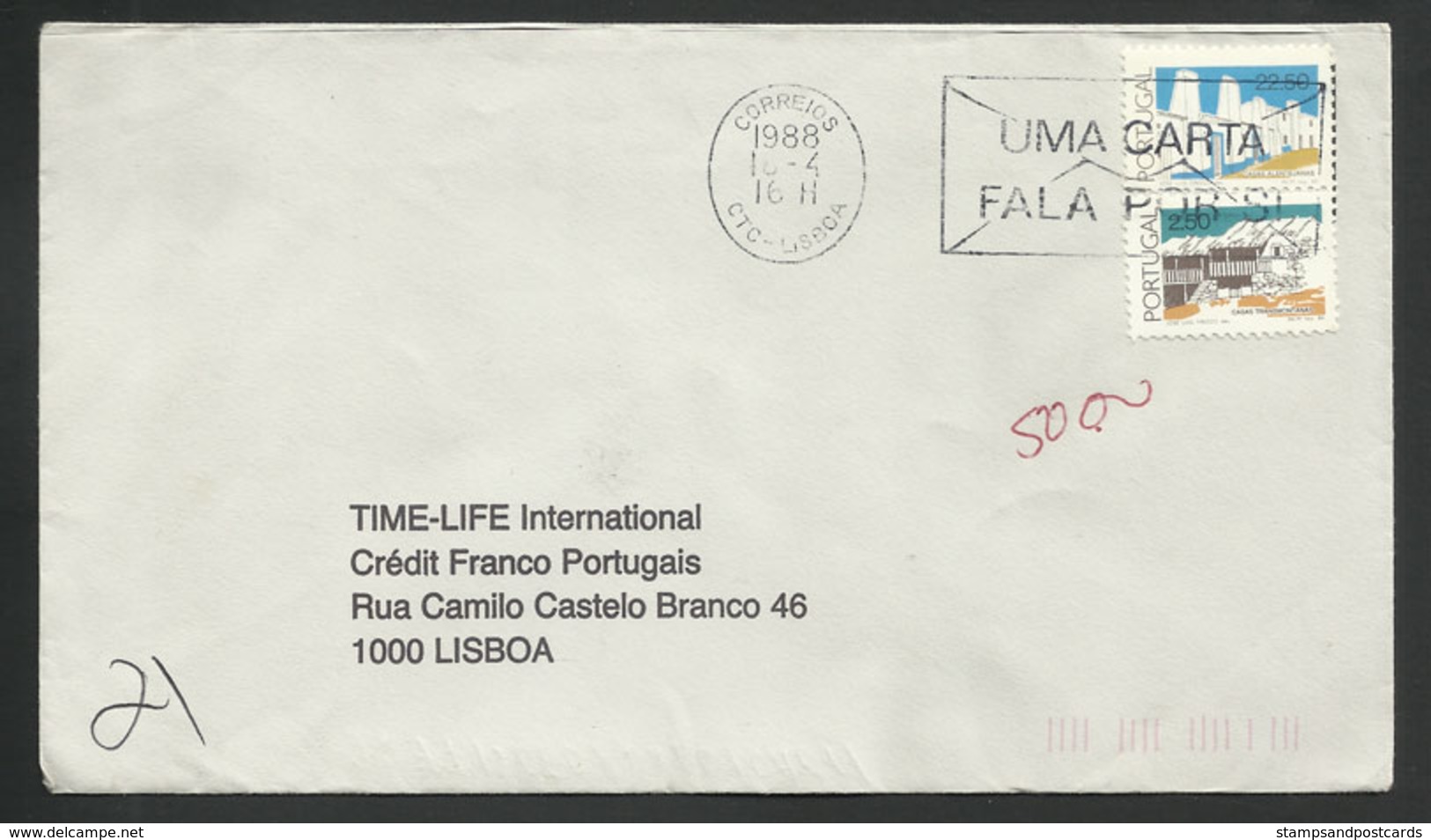 Portugal Lettre 1988 Timbre-taxe Port Dû Et Série Basique Maisons Traditionnelles Postage Due + Traditional Houses Cover - Lettres & Documents