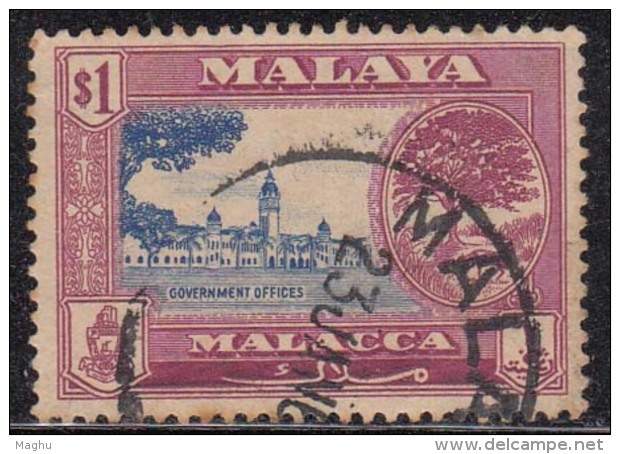 $1 Used Malacca 1960, Malaysia / Malaya /, Government Office, Monument - Malacca