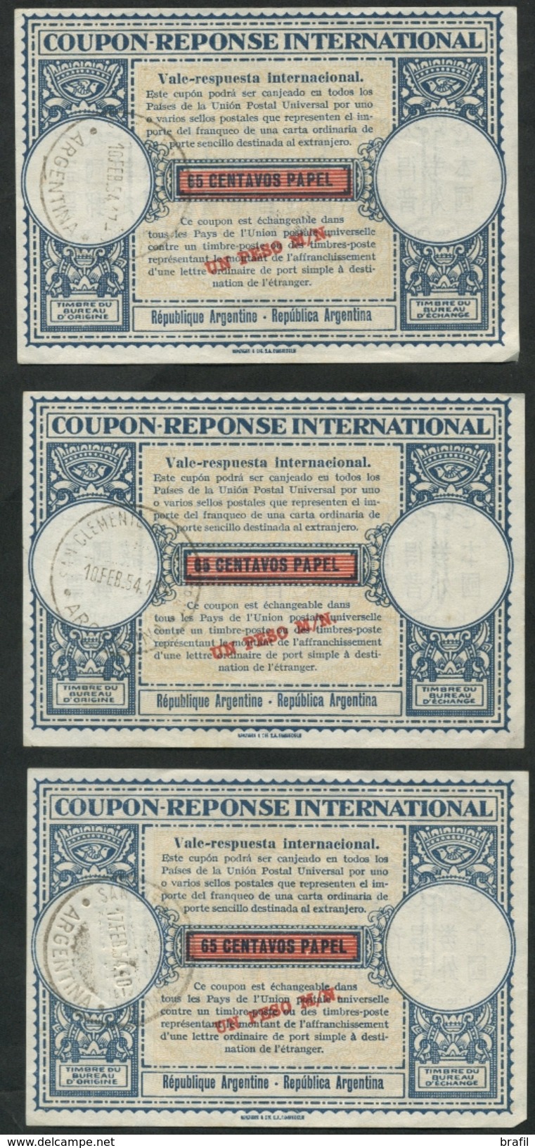 1954 Argentina, Lotto 3 Coupon Reponse International Risposta Internazionale - Storia Postale