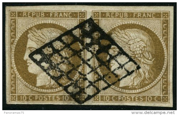 N&deg;1b 10c Bistre-verd&acirc;tre, Paire - TB - 1849-1850 Cérès