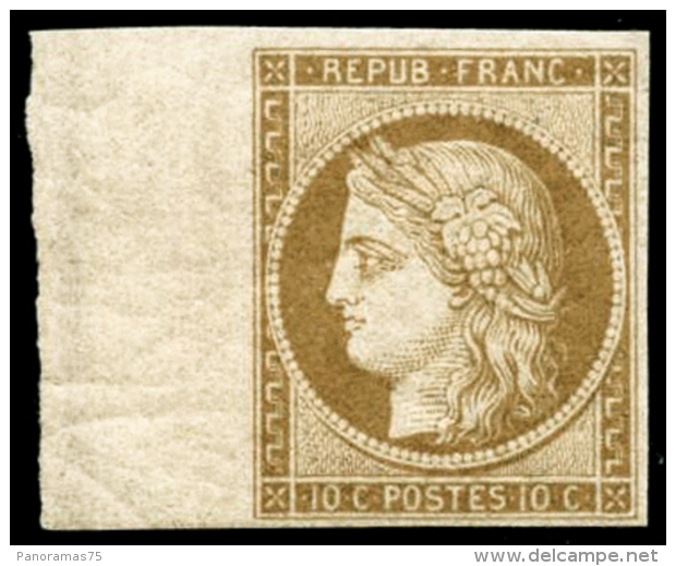 N&deg;1F 10c Bistre-jaune, R&eacute;imp - TB - 1849-1850 Ceres