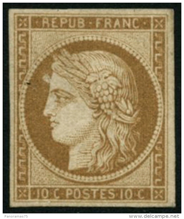 N&deg;1F 10c Bistre-jaune, R&eacute;imp - TB - 1849-1850 Cérès