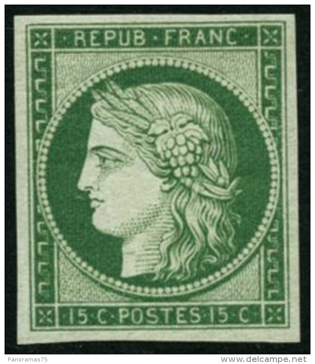 N&deg;2e 15c Vert, R&eacute;imp, Luxe - TB - 1849-1850 Ceres