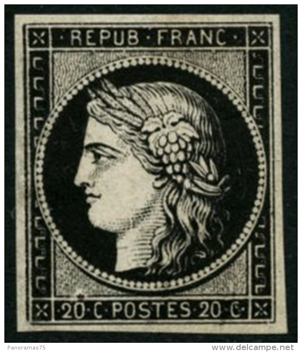 N&deg;3F 20c Noir, R&eacute;imp - TB - 1849-1850 Cérès