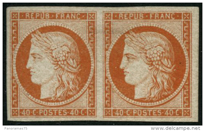 N&deg;5 40c Orange, Paire Fraicheur Exceptionelle, RARE - TB - 1849-1850 Cérès